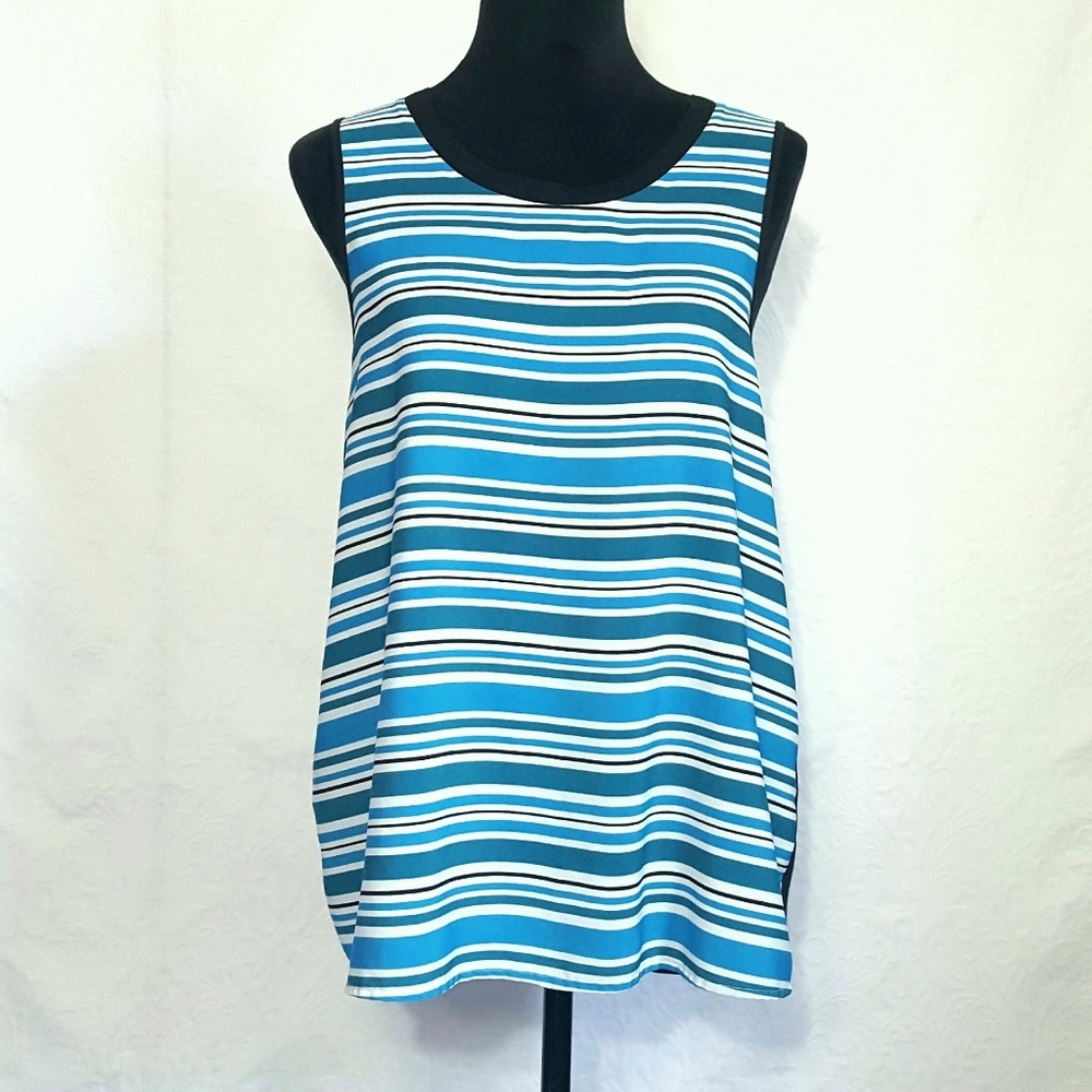 Trouve Blue Black Stripe Sleeveless Top